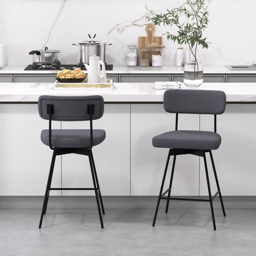 Lot De 2 Tabourets De Bar De 63,5 Cm Pivotants à Hauteur De Comptoir Siège Et Dossier Rembourrés