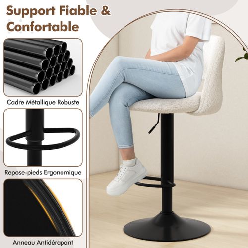 Lot De 2 Tabourets De Bar Chaises De Bar Pivotants Réglables Avec Dossiers Et Repose-pieds