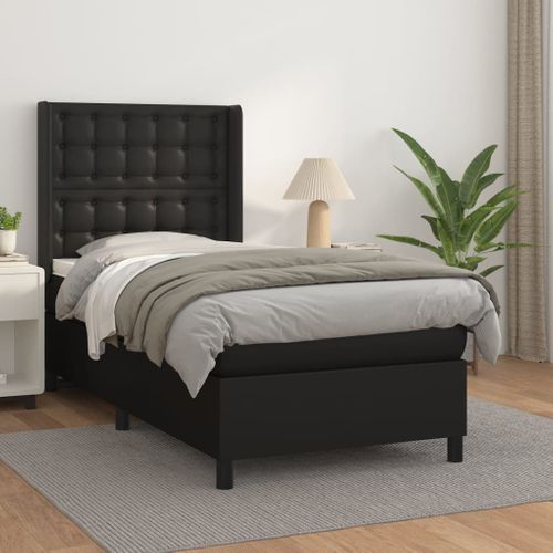 Lit Contemporain Lit Simple - Sommier à Lattes De Lit Avec Matelas Noir 80x200cm Similicuir