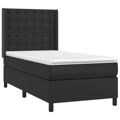 Lit Contemporain Lit Simple - Sommier à Lattes De Lit Avec Matelas Noir 80x200cm Similicuir