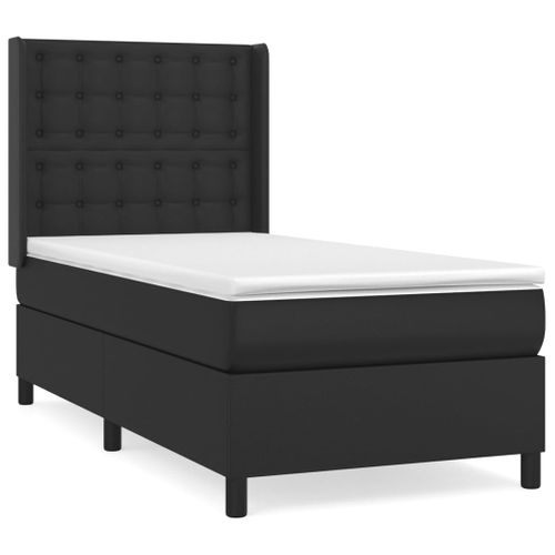 Lit Contemporain Lit Simple - Sommier à Lattes De Lit Avec Matelas Noir 80x200cm Similicuir