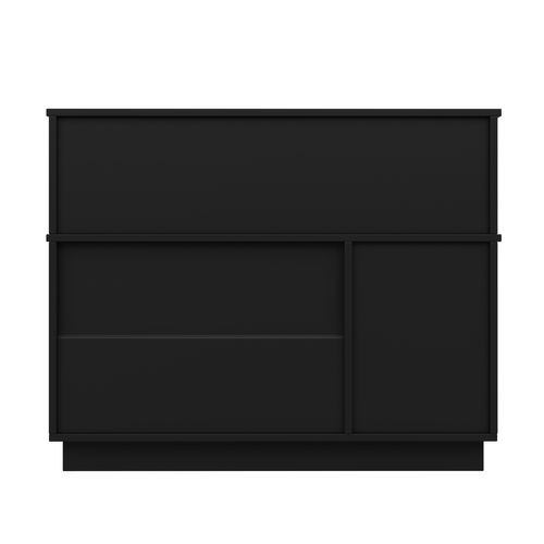 Buffet Moderne - 3 Tiroirs、2 Étagères Et Cloison Vitrée - Mdf - Noir