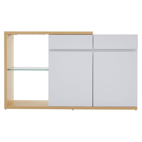 Buffet Avec LED - 2 Portes Et 2 Tiroirs - Blanc Et Naturel