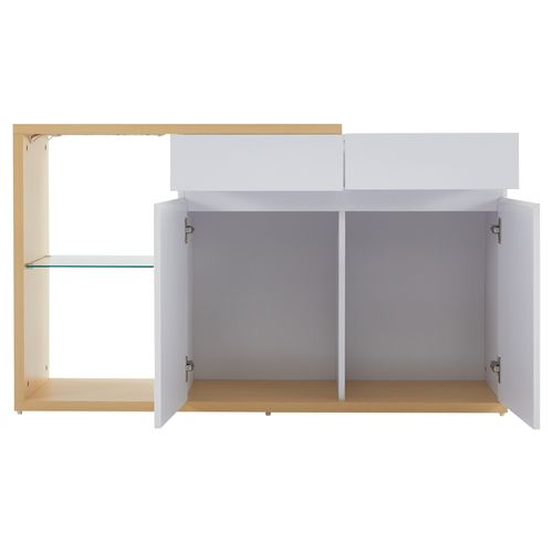 Buffet Avec LED - 2 Portes Et 2 Tiroirs - Blanc Et Naturel