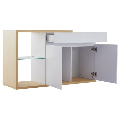Buffet Avec LED - 2 Portes Et 2 Tiroirs - Blanc Et Naturel