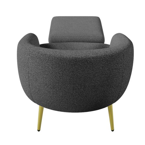 Fauteuil Rembourrée En Sherpa Avec Repose-pieds - Pieds Dorés - Gris