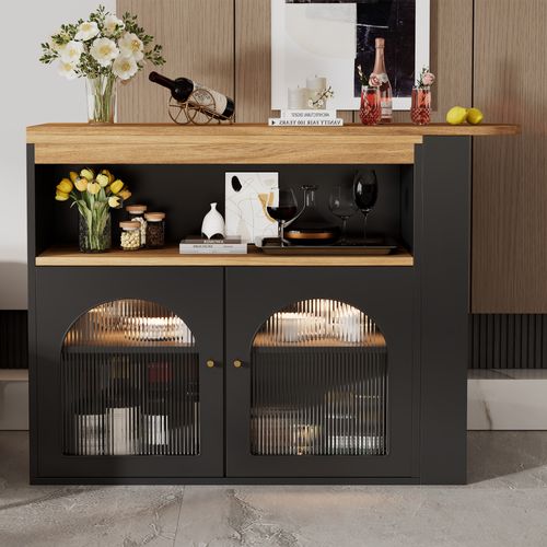 Meuble De Bar Pivotant Et Escamotable Avec LED - Grand Rangement - Style Contemporain - Noir