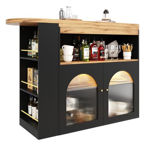 Meuble De Bar Pivotant Et Escamotable Avec LED - Grand Rangement - Style Contemporain - Noir