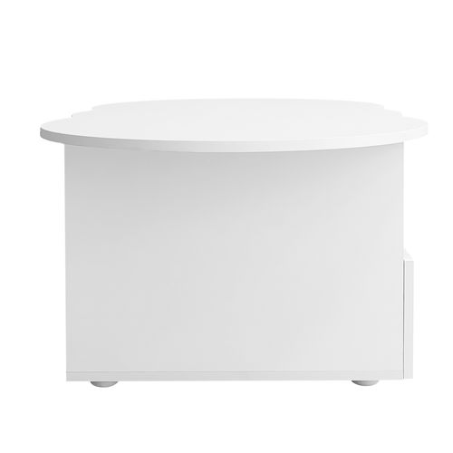 Table Basse Avec Tiroirs Et Compartiment Ouvert - Plateau En Forme De Nuage - Blanc