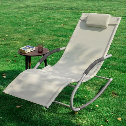 Bain De Soleil Chaise Longue Fauteuil à Bascule Avec Appui-tête Et Pochette Latérale, Ogs28-mi