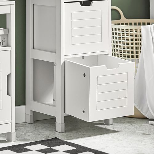 Meuble Colonne De Salle De Bain Armoire Toilette Haute 4 Étagères Et 2 Tiroirs, Blanc, Frg126-w