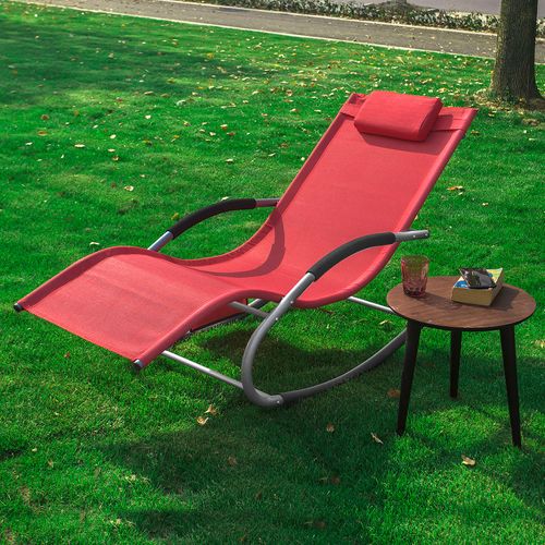Bain De Soleil Chaise Longue Fauteuil à Bascule Avec Appui-tête Et Pochette Latérale, Ogs28-r