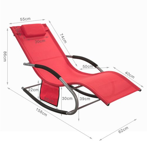 Bain De Soleil Chaise Longue Fauteuil à Bascule Avec Appui-tête Et Pochette Latérale, Ogs28-r