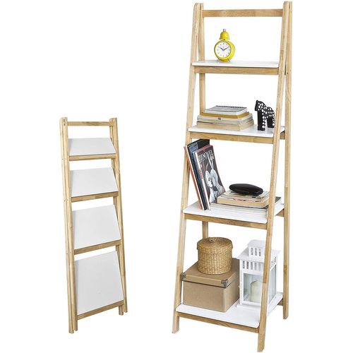 Bibliothèque Étagère Pliable Style Échelle Avec 4 Niveaux De Rangement, Frg162-n