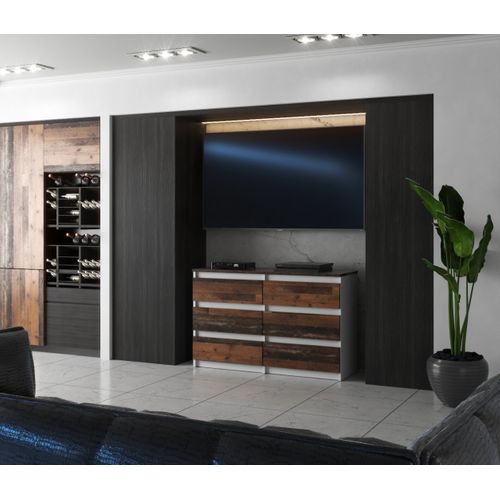 Commode Blanche Vintage 100 Cm – 6 Tiroirs – Meuble TV / Rangement Salon