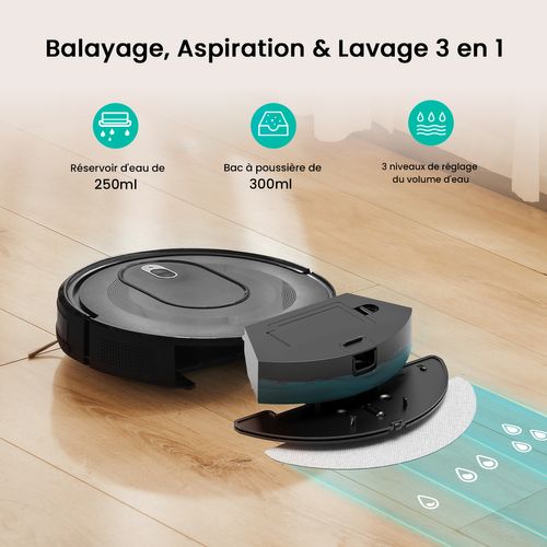 Cleanova W7-4000pa Aspirateur Robot Laveur-120min Autonomie-alexa/app/ifttt-ultra Silencieux 55db