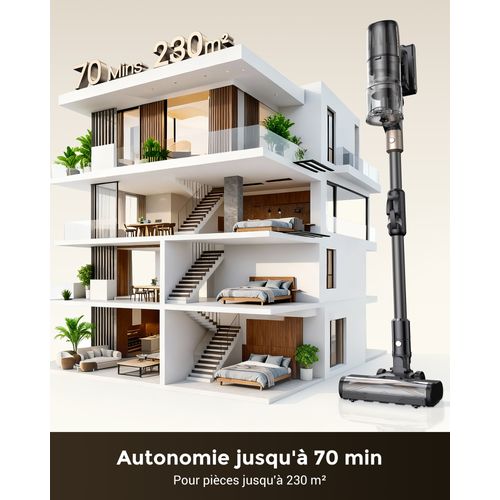Aspirateur Balai sans Fil PO20, Sec/Humide OnePass, 70Min/70Kpa, Tube Pliable, Aspiration et Lavage