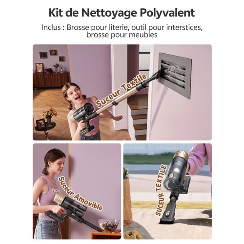 UP15 - Aspirateur Balai Sans Fil- 70kpa - Autonomie 70 Min - Tube Télescopique