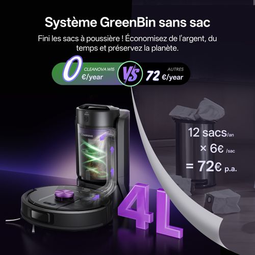 Cleanova W15-aspirateur Robot Laveur 10000pa-200min Autonomie-bac 4l-navigation Lds-apple Watch,etc