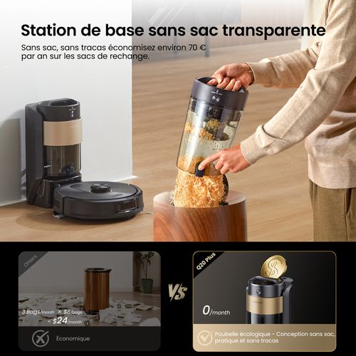 Qo20 Plus Robot Aspirateur Laveur 10,000pa Avec Station Sans Sac Vidage Automatique, 200min, 4l