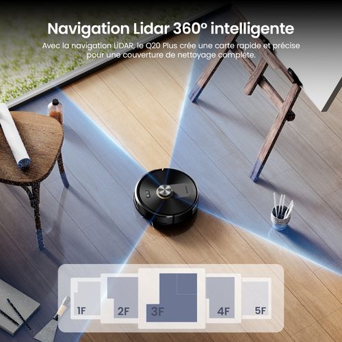 Qo20 Plus Robot Aspirateur Laveur 10,000pa Avec Station Sans Sac Vidage Automatique, 200min, 4l
