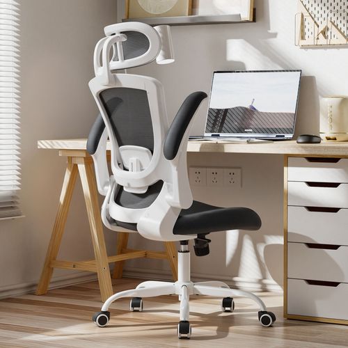 Chaise De Bureau Ergonomique, Dossier Haut En Mesh, Soutien Lombaire Et Appuie-tête Réglables, Gris
