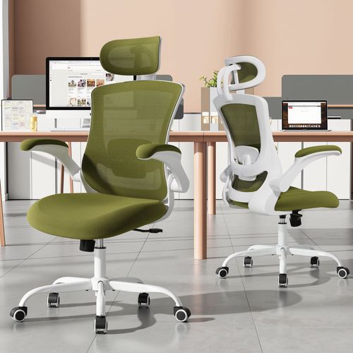 Chaise De Bureau Ergonomique, Dossier Haut En Mesh, Soutien Lombaire Et Appuie-tête Réglables, Vert