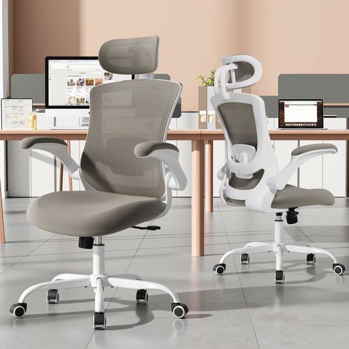 Chaise De Bureau Ergonomique, Dossier Haut En Mesh, Soutien Lombaire Et Appuie-tête Réglables, Kaki
