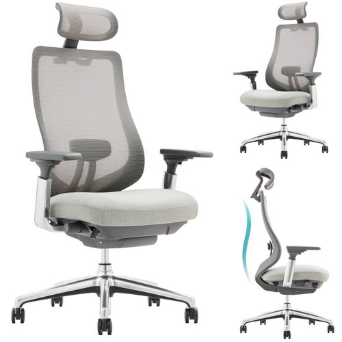 Chaise De Bureau Avec Accoudoirs 4d Et Siège Réglable Avant-arrière, Confort Optimal, Gris Claire