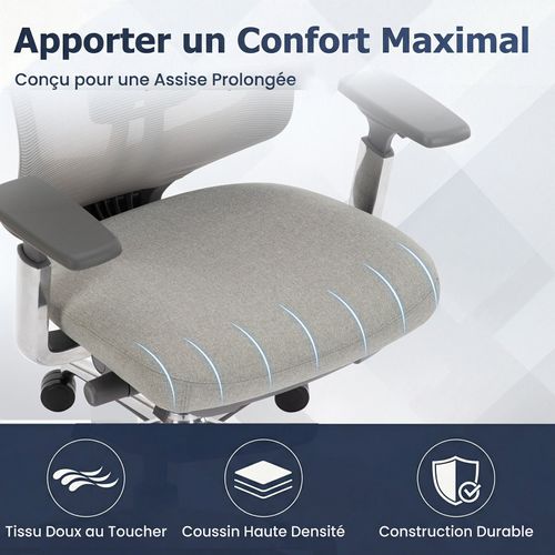 Chaise De Bureau Avec Accoudoirs 4d Et Siège Réglable Avant-arrière, Confort Optimal, Gris Claire