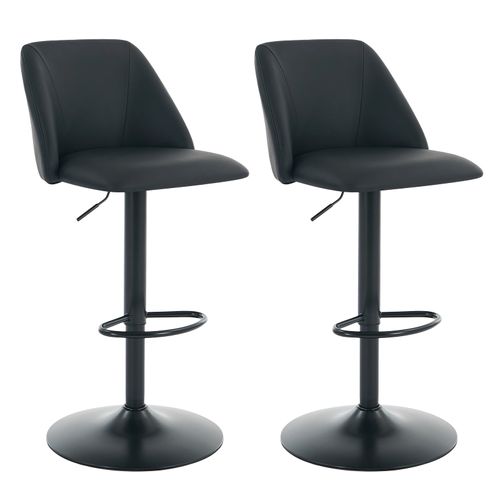 Lot De 2 Tabourets De Bar Modernes, Tournants En Cuir Pu Réglables Avec Dossier, Noir