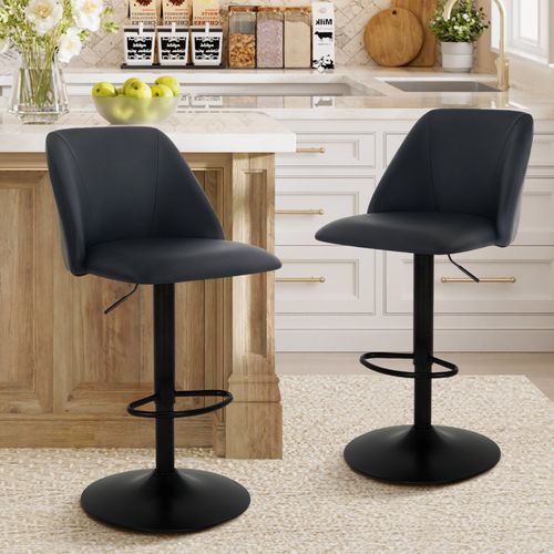 Lot De 2 Tabourets De Bar Modernes, Tournants En Cuir Pu Réglables Avec Dossier, Noir