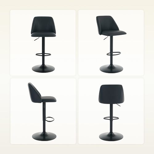 Lot De 2 Tabourets De Bar Modernes, Tournants En Cuir Pu Réglables Avec Dossier, Noir
