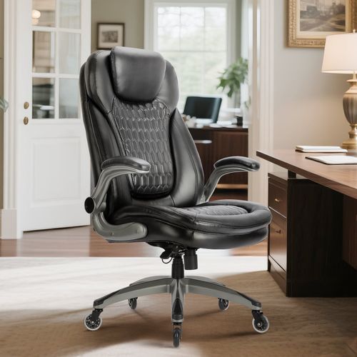 Chaise De Bureau Ergonomique, Coussin D’assise 13,5 Cm Et Accoudoirs Relevables, Noir
