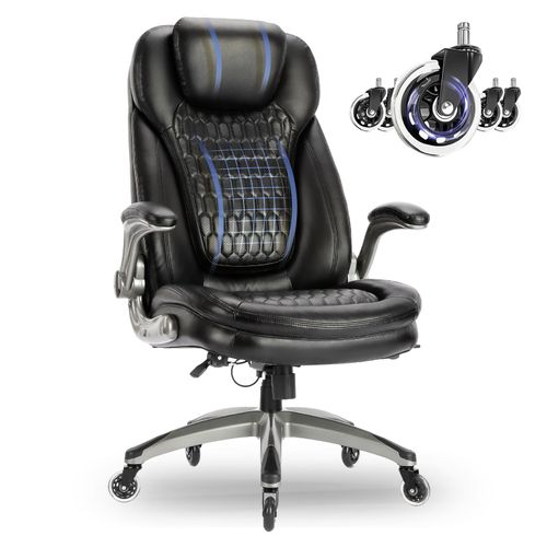 Chaise De Bureau Ergonomique, Coussin D’assise 13,5 Cm Et Accoudoirs Relevables, Noir