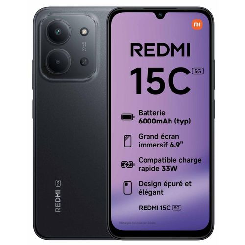 Redmi 15 5g 17,5 Cm (6.9") Double Sim Hybride USB Type-c 8 Go 256 Go 7000 Mah Noir