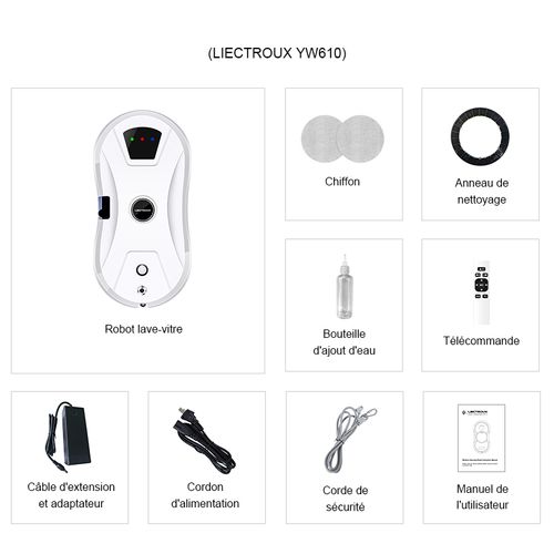 Robot Lave Vitre YW610 - Haute performance, rservoir d'eau 30mL，Dix chiffons de nettoyage