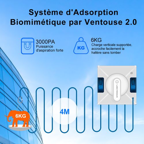Robot Lave Vitres YW509 – Pulvérisation 4 Buses / 3 Directions – Réservoir 100mL  – APP
