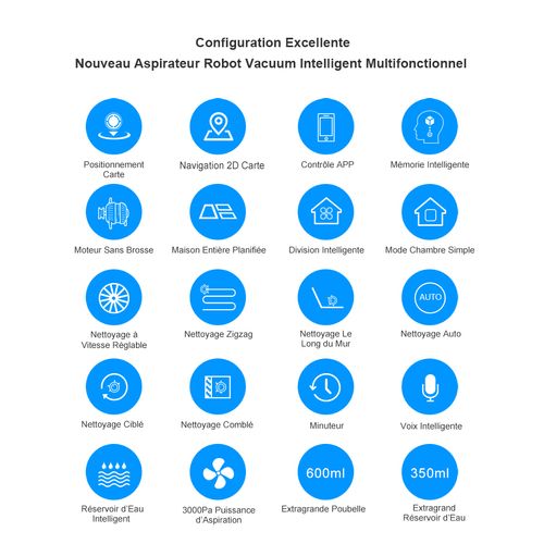 C30B - Aspirateur Robot Gyro 6000Pa - 120min - APP - Brosse Centrale- Silencieux - Animaux