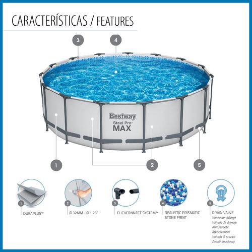 Piscine Tubulaire Bestway Steel Pro Max 457x122cm Filtre 3.028l/h Couverture