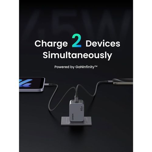 Chargeur Secteur - Gan 2 Ports USB-c - 45w - Gris
