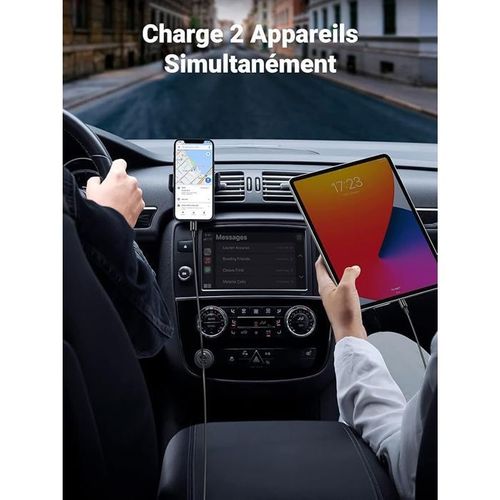 Chargeur Voiture - 1 USB-c + 1 USB-a - 63w - Gris