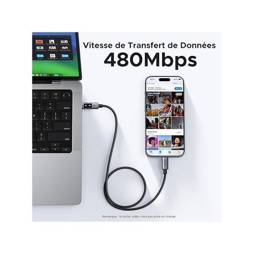 Câble Data USB-c Vers USB-c - Pd 100w - Nylon - 1 M - Noir