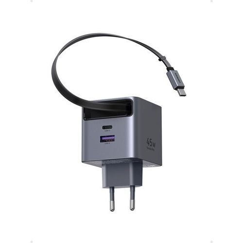 Chargeur Secteur - 45w - USB-a Et USB-c - Rétractable - Noir