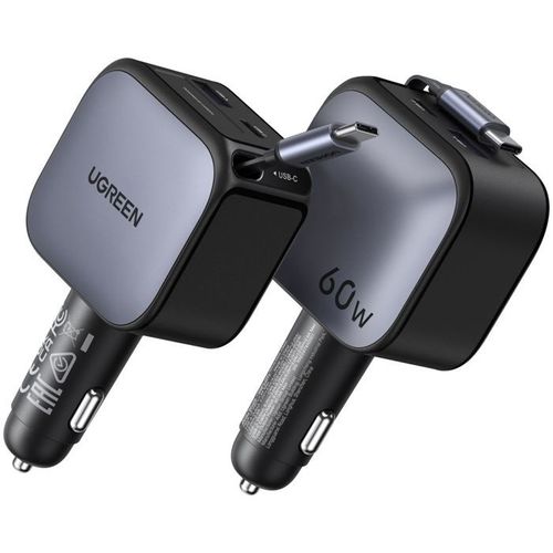 Chargeur Voiture - 60w - USB-a + USB-c - Version Rétractable - Noir