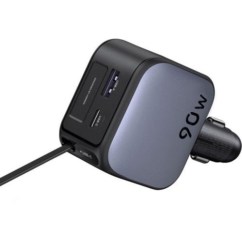 Chargeur Voiture - 90w - USB-a Et USB-c - Rétractable - Noir