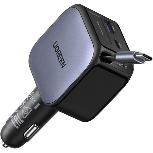 Chargeur Voiture - 90w - USB-a Et USB-c - Rétractable - Noir