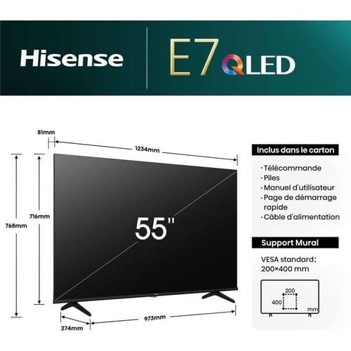 TV QLED 55" (139,7 Cm) 4k Ultra HD Smart TV Wifi Noir 330 Cd/m² - 55e7nq