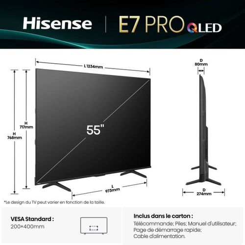 55e7q Pro - TV Qled 55 (139 Cm) - 4k Uhd 3840x2160 - 144 Hz - Hdr10+ - TV Connecté - 4xhdmi 2.1 - W