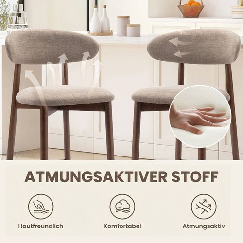 Lot De 2 Chaises De Bar Modernes, Assise Confortable En Tissu, Structure En Bois, Marron